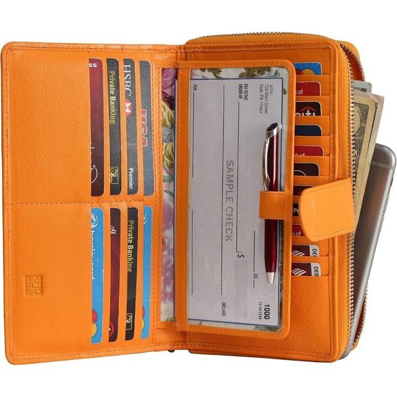 Women Big Fat RFID Blocking Leather Organizer Checkbook Wallets - Picture 1 of 7